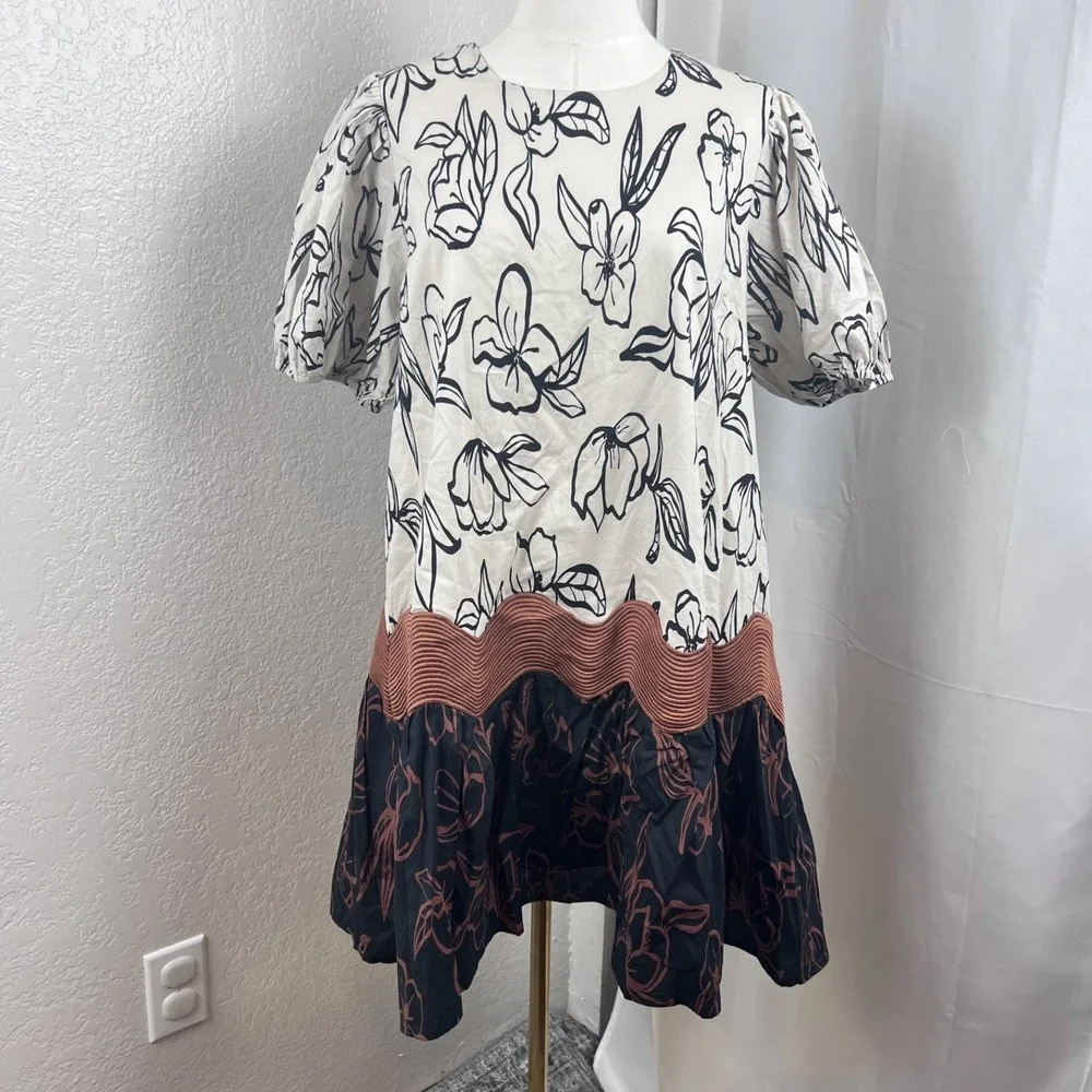 Entro Mini Dress Womens Medium Floral Puff Sleeve Western Boho Cottagecore
